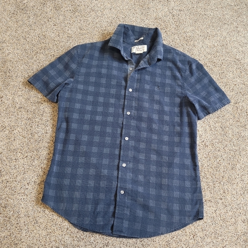 Original Penguin Mens Heritage Slim Fit Navy Button Up Dress Shirt Size Medium